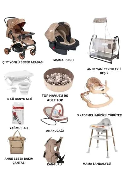 ÖYKÜ BEBEK DUNYASI unısex Çıtır Yeni Doğan Bebek Çeyiz Seti Bebek Arabası Anne Yanı Beşik Anakucağı Mama Sanda 14 Parça