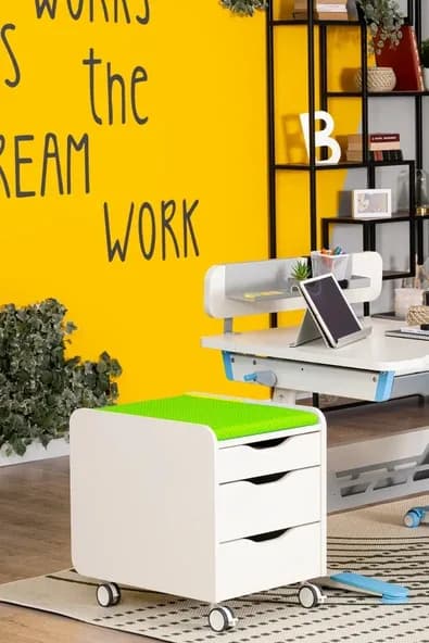 Creo Mobili Çekmeceli Kilitli Tekerlekli Sirius Keson, Oturulabilir Ofis ve Ev Komodini, Ekru/Yeşil