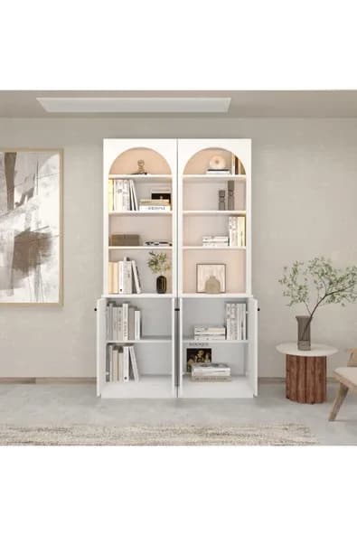 klubeconcept Modern Niş LED Kitaplık Kapaklı Düzenleyici Dolap 120x210