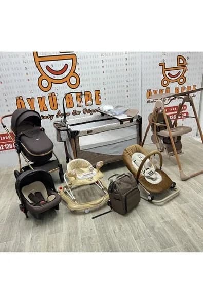 ÖYKÜ BEBEK DUNYASI Yeni Doğan Bebek Çeyiz Seti Full Set ( Park beşik+Bebek Arabası+Puset+Mama sandalyesi+Yürüteç)