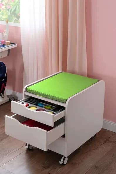 Creo Mobili Çekmeceli Kilitli Tekerlekli Sirius Keson, Oturulabilir Ofis ve Ev Komodini, Ekru/Yeşil