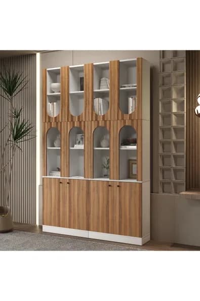 klubeconcept DERGÂH Beyaz Nişli Kemer Formlu Kitaplık Ünitesi | 140×30×210 cm