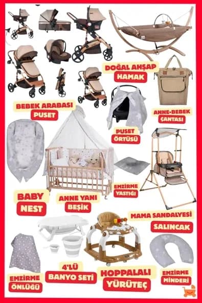 ÖYKÜ BEBEK DUNYASI Truva Doğal Ahşap Yeni Doğan Bebek Çeyiz Seti (30 Parça) Ailelere Güven Bebeklere Konfor