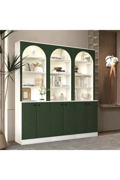 klubeconcept ARCERA Yeşil LED’li Kitaplık & Vitrin Dolabı %100 MDF