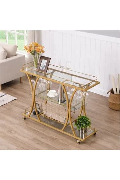 Hitit Dekorasyon Zaira Gold Metal&cam Servis Arabası