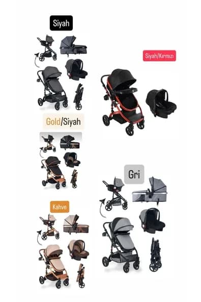 TURHANBEBE Yeni Doğan LOVE GRAND Bebek Çeyiz Seti Bebek Arabası Puset Ahşap Beşik Mama Sandalyesi... Gri