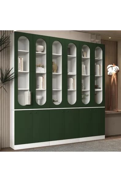 klubeconcept Modern Beyaz Kitaplık %100 MDF Geniş Depolama Alanlı Dekoratif Raf 210X30X210