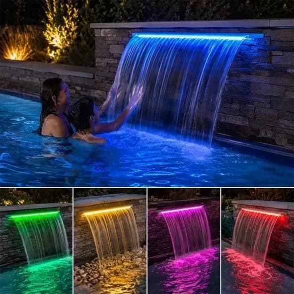 Pm-37795 Havuz Bahçe Şelale Başlığı 90Cm Rgb Led'Li Uzaktan Kontrollü