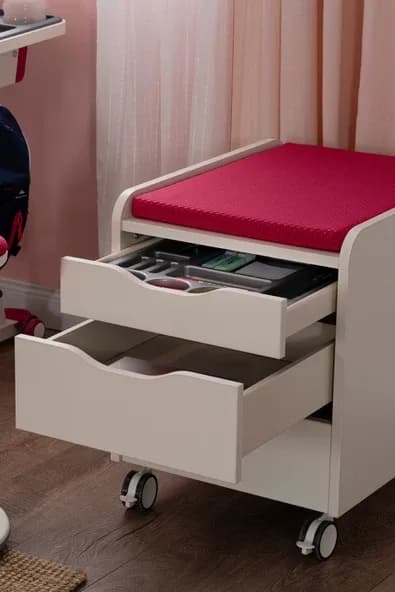 Creo Mobili Çekmeceli Kilitli Tekerlekli Sirius Keson, Oturulabilir Ofis ve Ev Komodini, Ekru/Fuşya