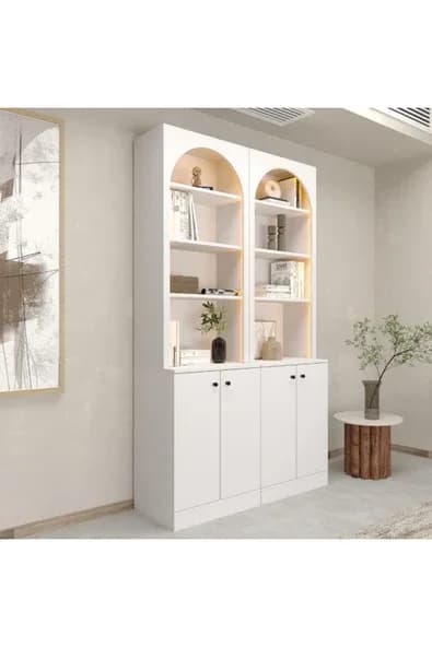 klubeconcept Modern Niş LED Kitaplık Kapaklı Düzenleyici Dolap 120x210