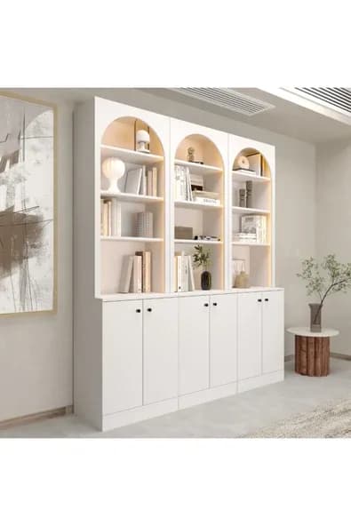 klubeconcept Modern Niş LED Kitaplık Kapaklı Düzenleyici Dolap 180x210