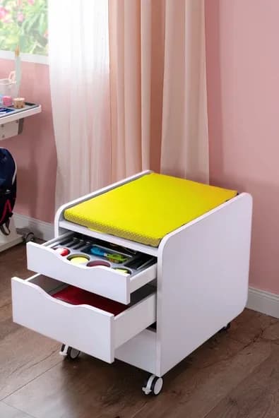 Creo Mobili Çekmeceli Kilitli Tekerlekli Sirius Keson, Oturulabilir Ofis ve Ev Komodini, Beyaz/Sarı