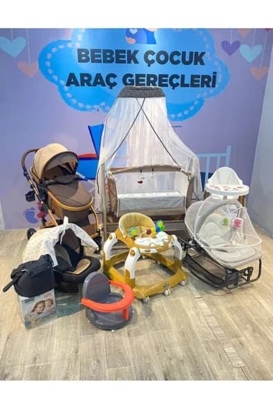 TURHANBEBE Yeni Doğan GRAND PLUS Bebek Çeyiz Seti ( Bebek Arabası Puset Örtüsü Beşik Mama Sandalyesi... Kahverengi