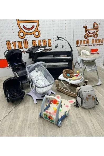 ÖYKÜ BEBEK DUNYASI Yeni Doğan Bebek Çeyiz Seti Full Set-PREGO- Park Beşik- Mama Sandalyesi - Otomatik Beşik-Oto Koltuğu