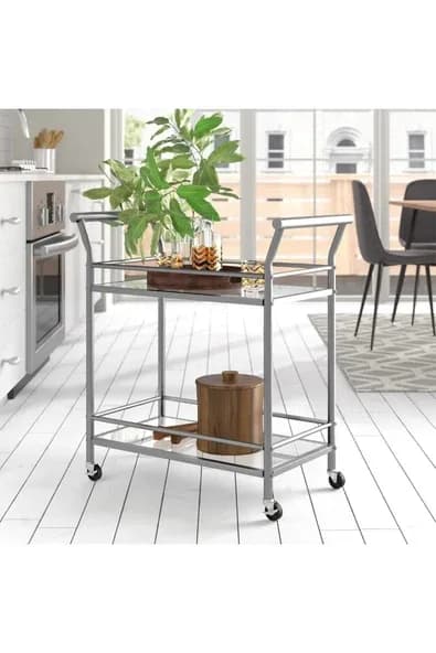 Hitit Dekorasyon Robin Gri Metal&cam Servis Arabası