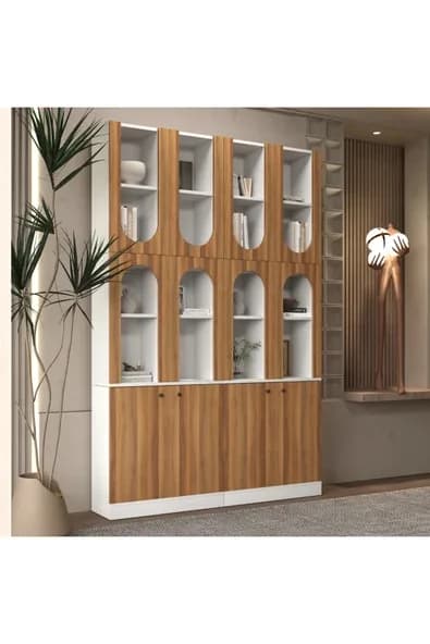 klubeconcept DERGÂH Beyaz Nişli Kemer Formlu Kitaplık Ünitesi | 140×30×210 cm
