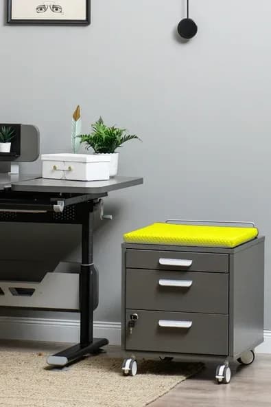 Creo Mobili Çekmeceli Kilitli Tekerlekli Vega Keson, Oturulabilir Ofis ve Ev Komodini, Antrasit/Sarı