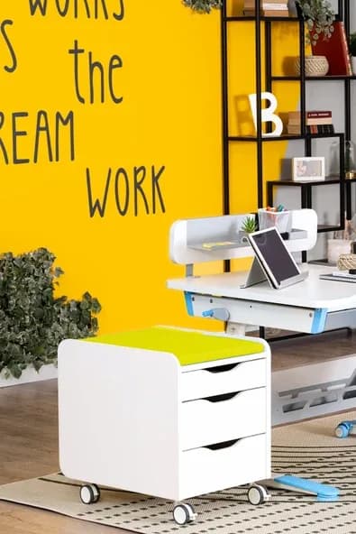 Creo Mobili Çekmeceli Kilitli Tekerlekli Sirius Keson, Oturulabilir Ofis ve Ev Komodini, Beyaz/Sarı