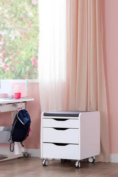 Creo Mobili Çekmeceli Kilitli Tekerlekli Sirius Keson, Oturulabilir Ofis ve Ev Komodini, Beyaz/Gri