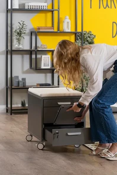 Creo Mobili Çekmeceli Kilitli Tekerlekli Vega Keson, Oturulabilir Ofis ve Ev Komodini Antrasit/Yeşil