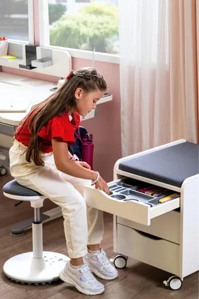 Creo Mobili Çekmeceli Kilitli Tekerlekli Sirius Keson, Oturulabilir Ofis ve Ev Komodini, Beyaz/Beyaz