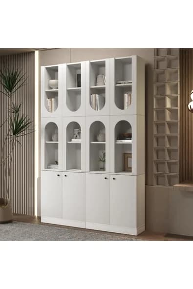 klubeconcept DERGÂH Beyaz Nişli Kemer Formlu Kitaplık Ünitesi | 140×30×210 cm