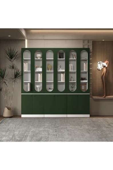 klubeconcept Modern Beyaz Kitaplık %100 MDF Geniş Depolama Alanlı Dekoratif Raf 210X30X210