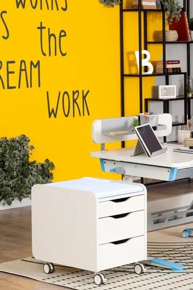 Creo Mobili Çekmeceli Kilitli Tekerlekli Sirius Keson, Oturulabilir Ofis ve Ev Komodini, Ekru/Beyaz