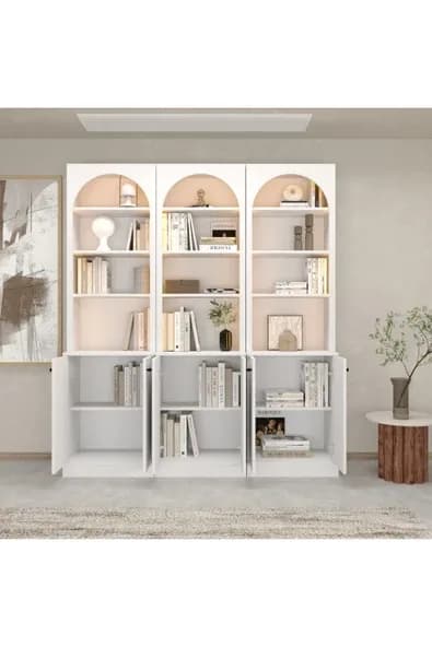 klubeconcept Modern Niş LED Kitaplık Kapaklı Düzenleyici Dolap 180x210