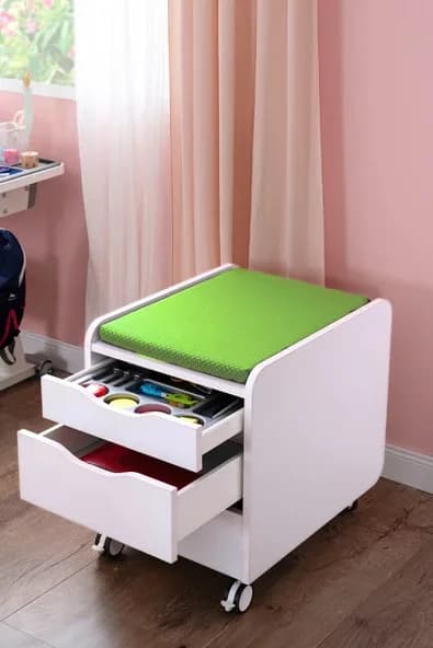 Creo Mobili Çekmeceli Kilitli Tekerlekli Sirius Keson, Oturulabilir Ofis ve Ev Komodini, Beyaz/Yeşil