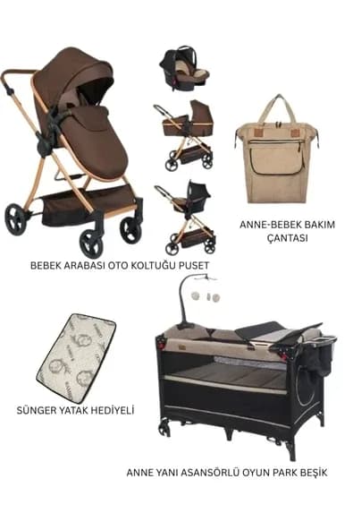 ÖYKÜ BEBEK DUNYASI Yeni Doğan Bebek Çeyiz Seti Mamma ( bebek arabası-otokoltuğu-puset-beşik-çanta-yatak)