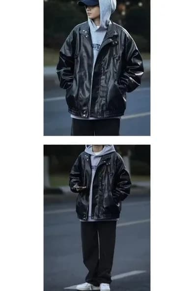 Ultra ovarsize hakiki deri unisex hip hop ceket tarzı mont