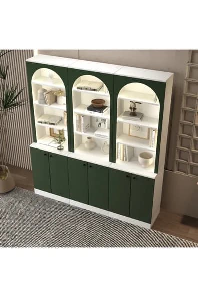 klubeconcept ARCERA Yeşil LED’li Kitaplık & Vitrin Dolabı %100 MDF