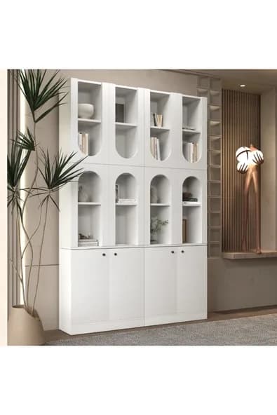 klubeconcept DERGÂH Beyaz Nişli Kemer Formlu Kitaplık Ünitesi | 140×30×210 cm