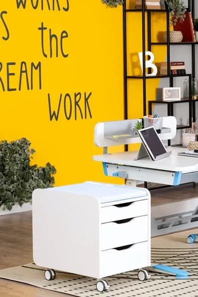 Creo Mobili Çekmeceli Kilitli Tekerlekli Sirius Keson, Oturulabilir Ofis ve Ev Komodini, Beyaz/Beyaz