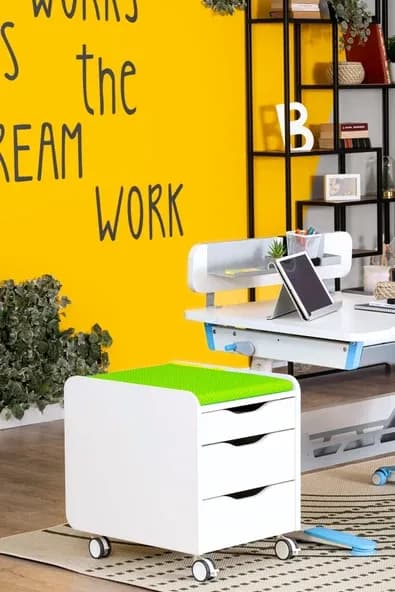 Creo Mobili Çekmeceli Kilitli Tekerlekli Sirius Keson, Oturulabilir Ofis ve Ev Komodini, Beyaz/Yeşil