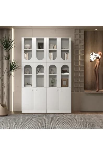 klubeconcept DERGÂH Beyaz Nişli Kemer Formlu Kitaplık Ünitesi | 140×30×210 cm