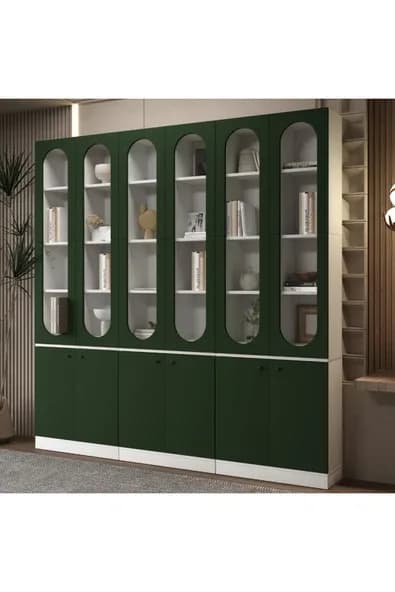klubeconcept Modern Beyaz Kitaplık %100 MDF Geniş Depolama Alanlı Dekoratif Raf 210X30X210