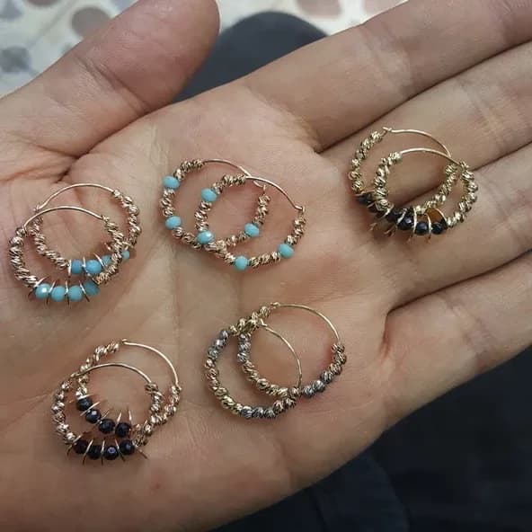 Dorikalı Altın Küpe Firuze Taşlı Pullu Rose Altın