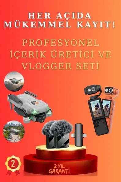 SAYARMARKT Ekranlı Kumandalı Akıllı Drone & 4K Sarsıntısız Gimbal Kamera ve Kablosuz Mikrofon İçerik Üretici Seti