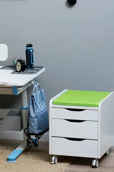 Creo Mobili Çekmeceli Kilitli Tekerlekli Sirius Keson, Oturulabilir Ofis ve Ev Komodini, Ekru/Yeşil
