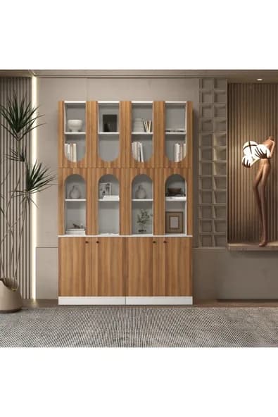 klubeconcept DERGÂH Beyaz Nişli Kemer Formlu Kitaplık Ünitesi | 140×30×210 cm