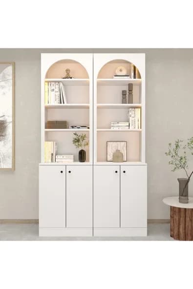 klubeconcept Modern Niş LED Kitaplık Kapaklı Düzenleyici Dolap 120x210