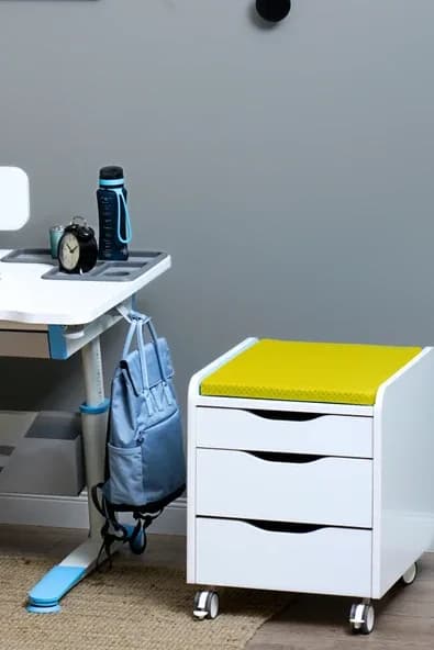 Creo Mobili Çekmeceli Kilitli Tekerlekli Sirius Keson, Oturulabilir Ofis ve Ev Komodini, Beyaz/Sarı