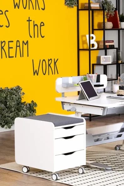 Creo Mobili Çekmeceli Kilitli Tekerlekli Sirius Keson, Oturulabilir Ofis ve Ev Komodini, Beyaz/Gri