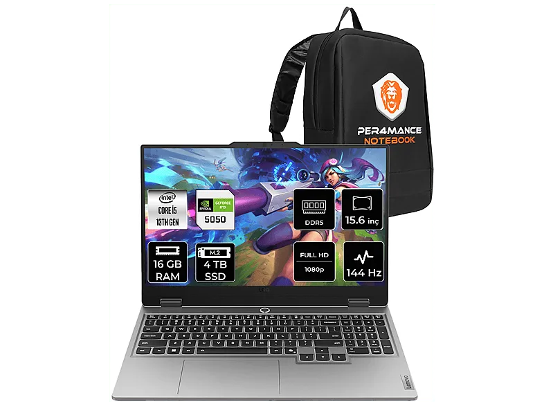 LENOVO LOQ RTX 5050 8 GB FHD 144 Hz 83JE00JLTRP311 PER4 Gaming Intel Core i5-13450HX 16 GB RAM 4 TB SSD 15,6 inç FreeDOS Laptop+Çanta Metalik Gri